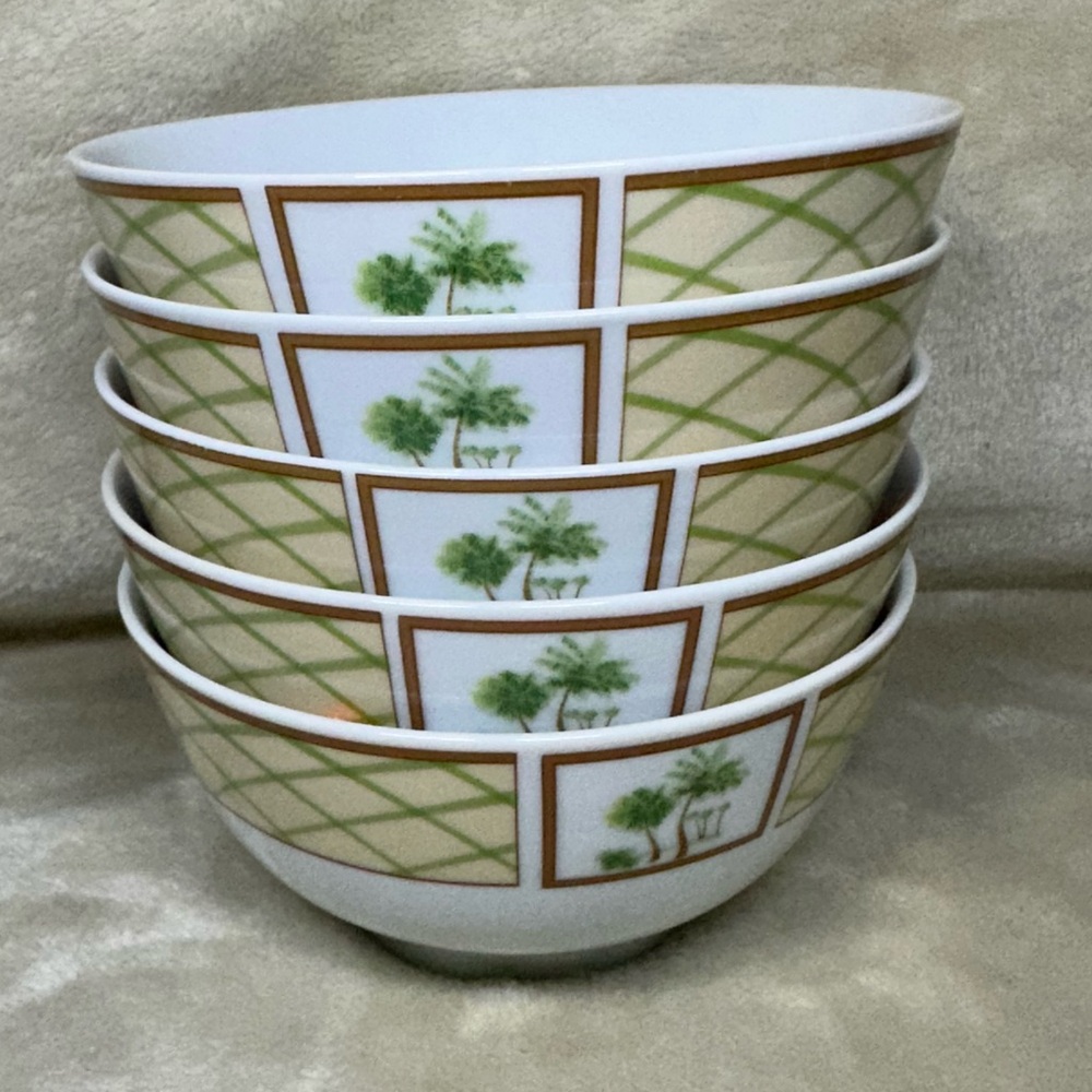 Decorative White and Green Bowls set of 5